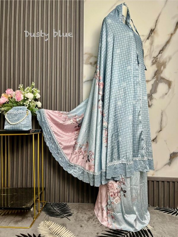 Mukena Armani Silky Premium Motif Kombinasi Cantik - Dusty Blue