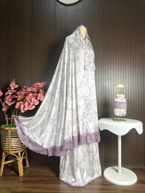 Mukena Armani Silky Premium Putih Motif Bunga 01