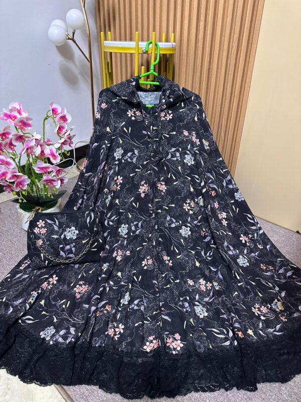 Mukena Katun Rayon Viscose Hitam Motif Bunga 02