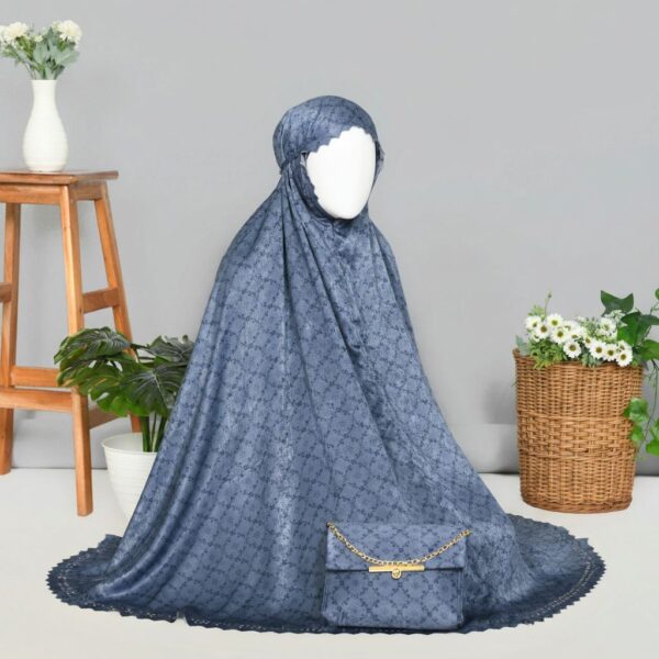 Mukena Santorini Prayer Set Lila dengan Lasercut 04