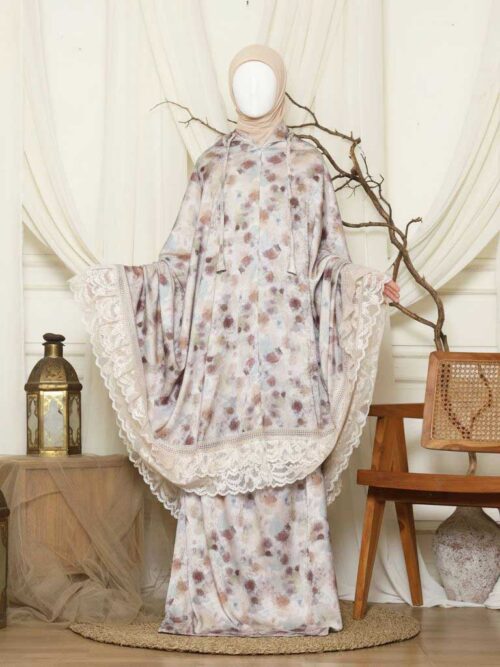 Mukena Sutra Silk Premium Prayer Set Motif Bunga Senja 03