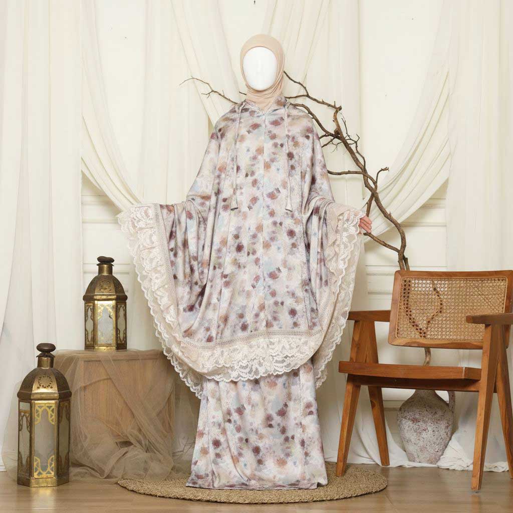 Mukena Sutra Silk Premium Prayer Set Motif Bunga Senja 03
